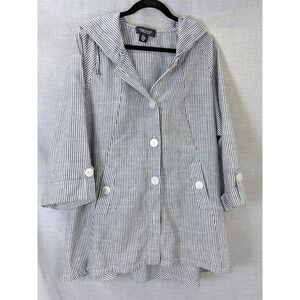 Jones New York Striped Hooded Button-Front Jacket in Black and White